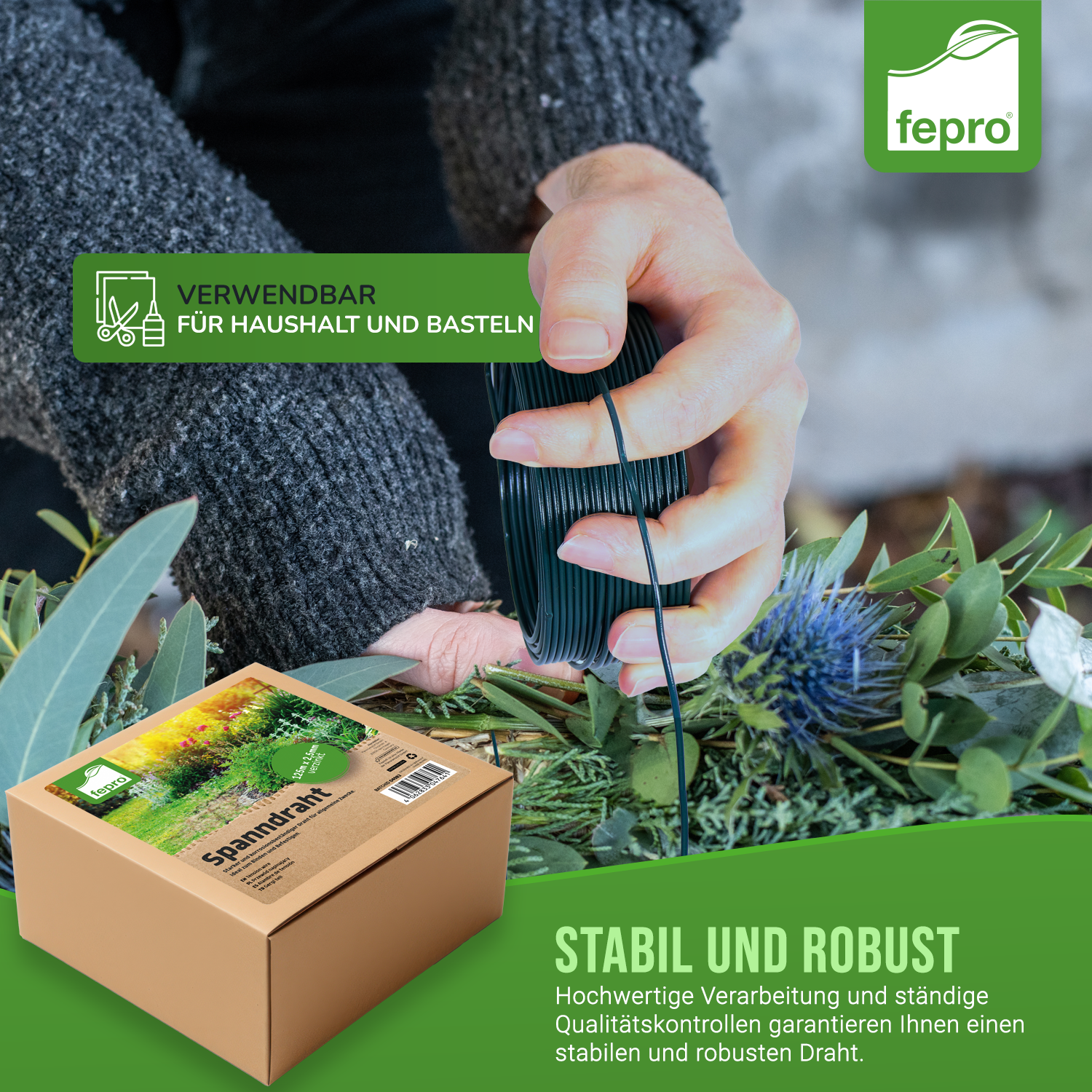 Fepro® Spanndraht Bindedraht Draht Basteldraht Maschendraht Zaundraht Drahtring