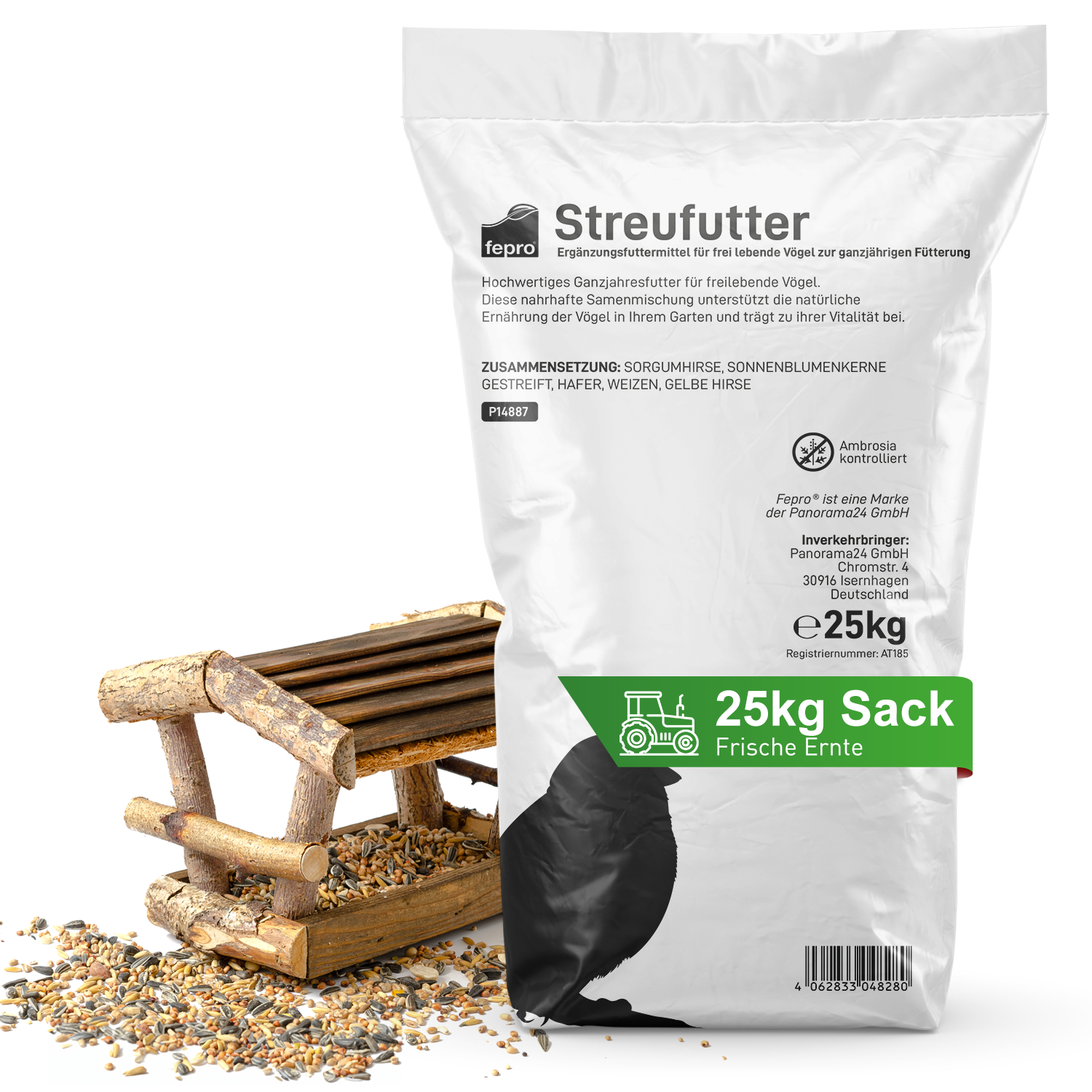 Fepro® Streufutter für Vögel, 25 kg - ganzjähriges Wildvogelfutter, ideal für kleine und große Vögel, Vogelfutter für Gartenvögel