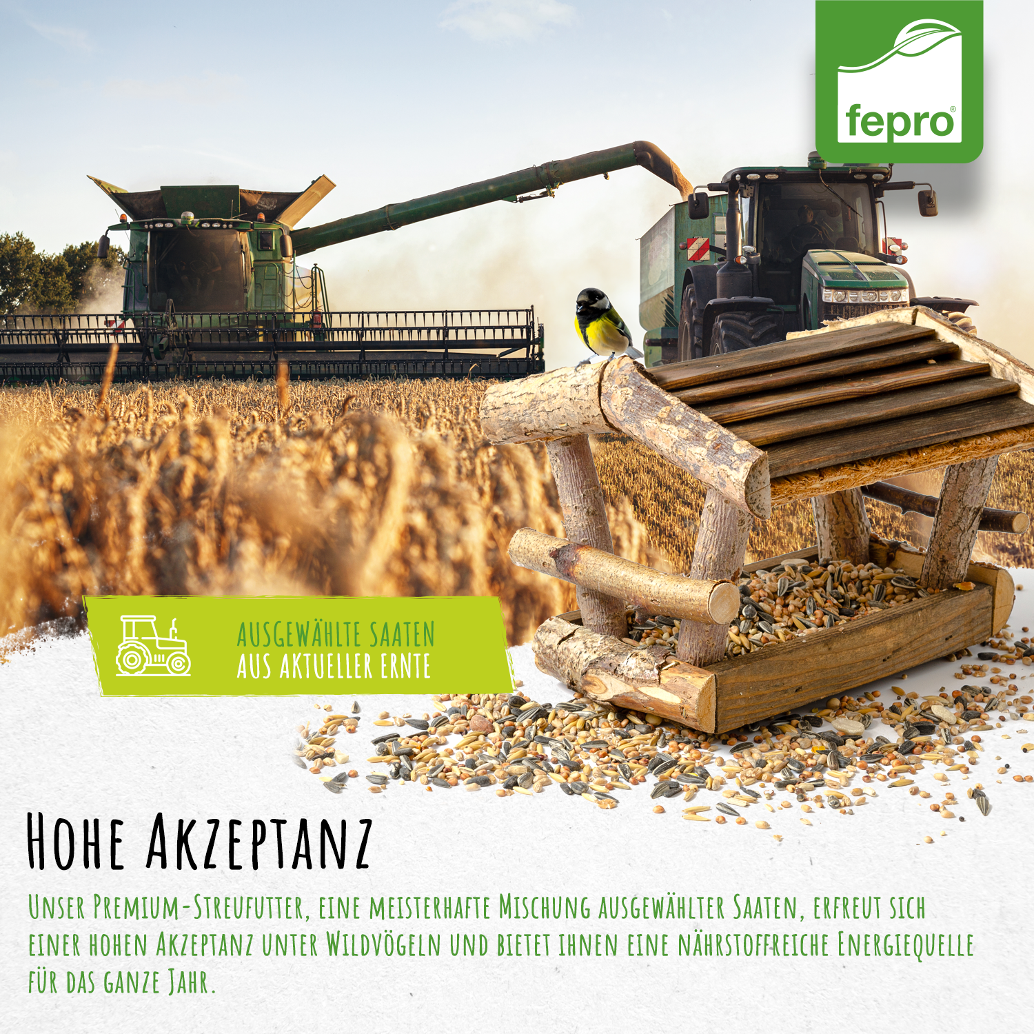Fepro® Streufutter für Vögel, 25 kg - ganzjähriges Wildvogelfutter, ideal für kleine und große Vögel, Vogelfutter für Gartenvögel