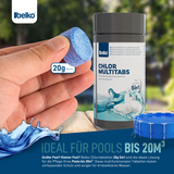 Belko® Chlor MultiTabs 5 in 1, 20 g Multifunktionstablette, langsamlöslich Langzeitdesinfektion Algenvernichtung Trübungsentfernung Chlorstabilisierung Härtestabilisator - ideal für Pools bis 20m³