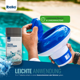 Belko® Chlor MultiTabs 5 in 1, 20 g Multifunktionstablette, langsamlöslich Langzeitdesinfektion Algenvernichtung Trübungsentfernung Chlorstabilisierung Härtestabilisator - ideal für Pools bis 20m³