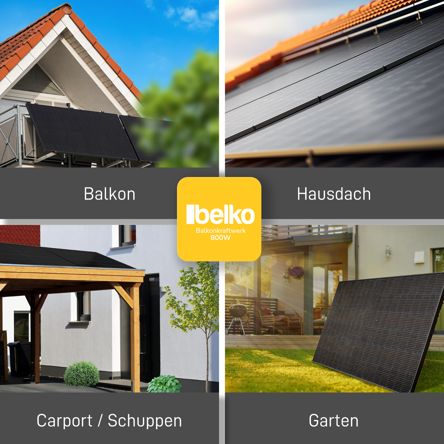 Belko® Balkonkraftwerk 830Wp Komplettset, 2 x 415W Trina Solar Full Black Module, 800W Wechselrichter mit WiFi