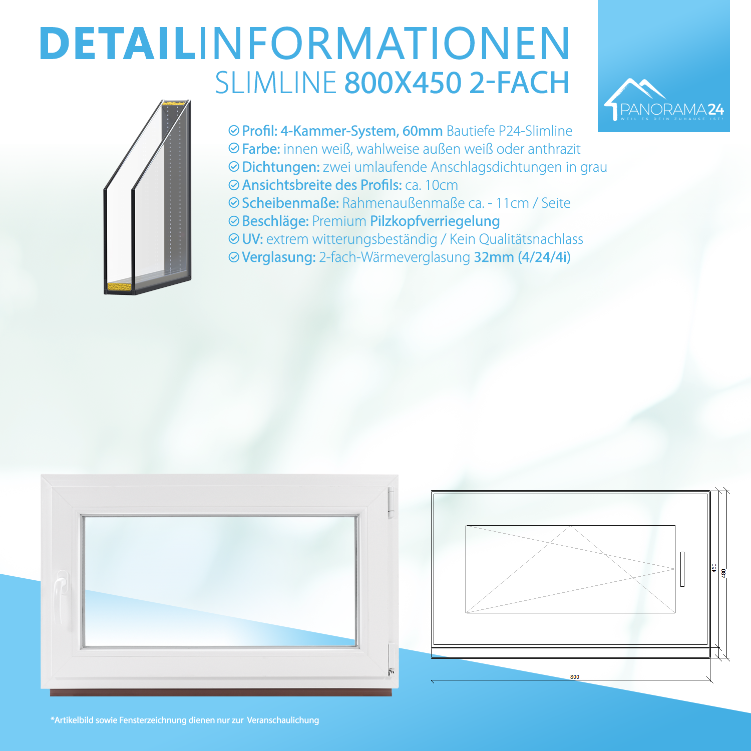 P24® Kellerfenster Kunststofffenster 2-Fach 60mm Slimline, Anthrazit