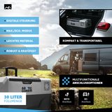 Belko® ArcticCore Kompressor Kühlbox – elektrisch kühlen & gefrieren – 30L / 50L – 12/24V & 100–240V – tragbare Auto & Camping Kühltruhe – grau