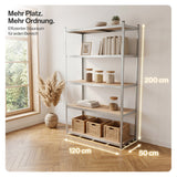 Belko® Schwerlastregal C225, 200x120x50 cm, 5 Böden, 180kg Tragkraft pro Boden, (Farbe wählbar) - Lagerregal, Steckregal