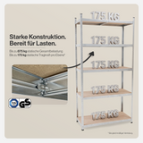 Belko® Schwerlastregal C114, 180x90x40 cm, 5 Böden, 175kg Tragkraft pro Boden, (Farbe wählbar) - Lagerregal, Steckregal