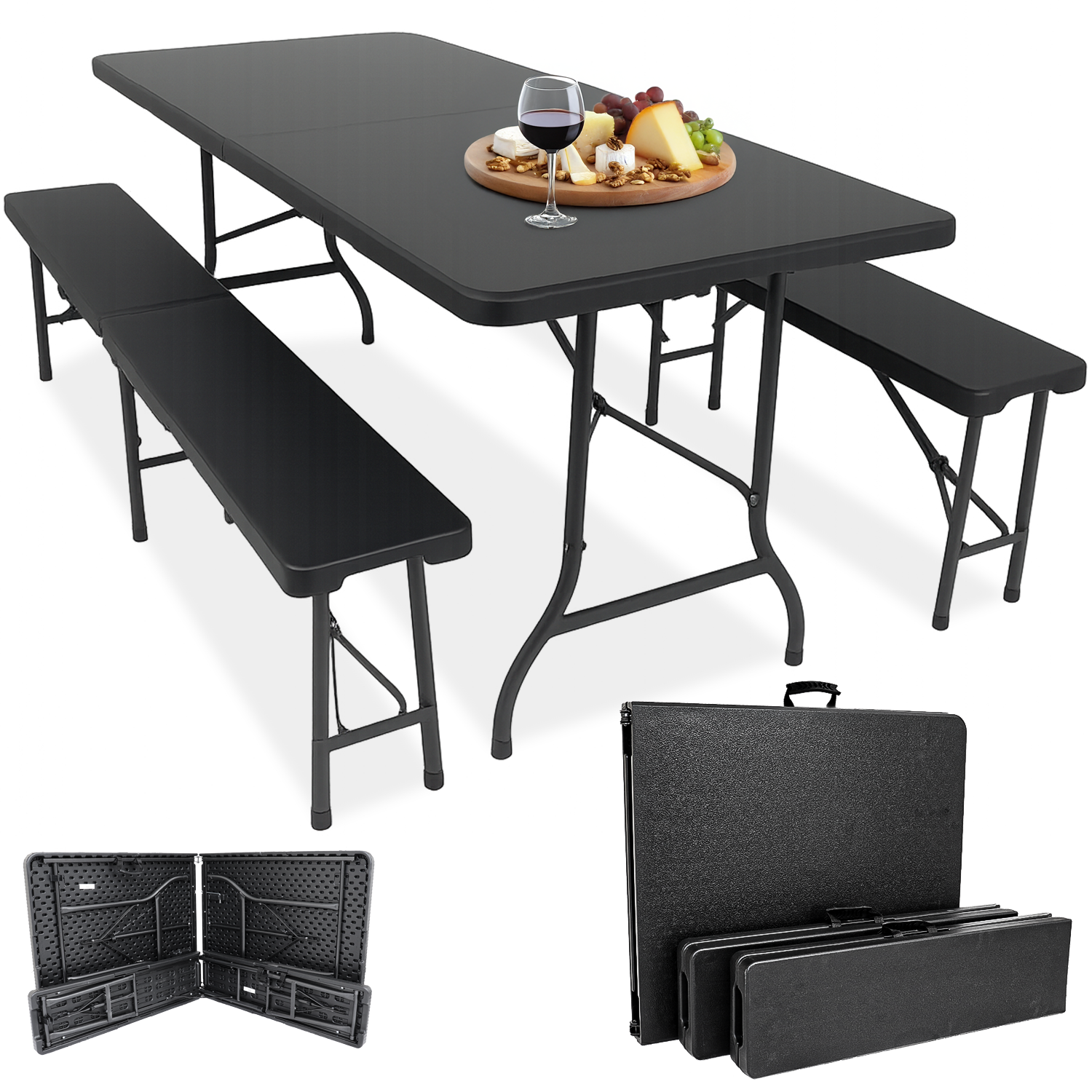 Devillo® Bierzeltgarnitur 3-teilig klappbar – Tisch + 2 Bänke – wetter – Panorama24 Onlineshop