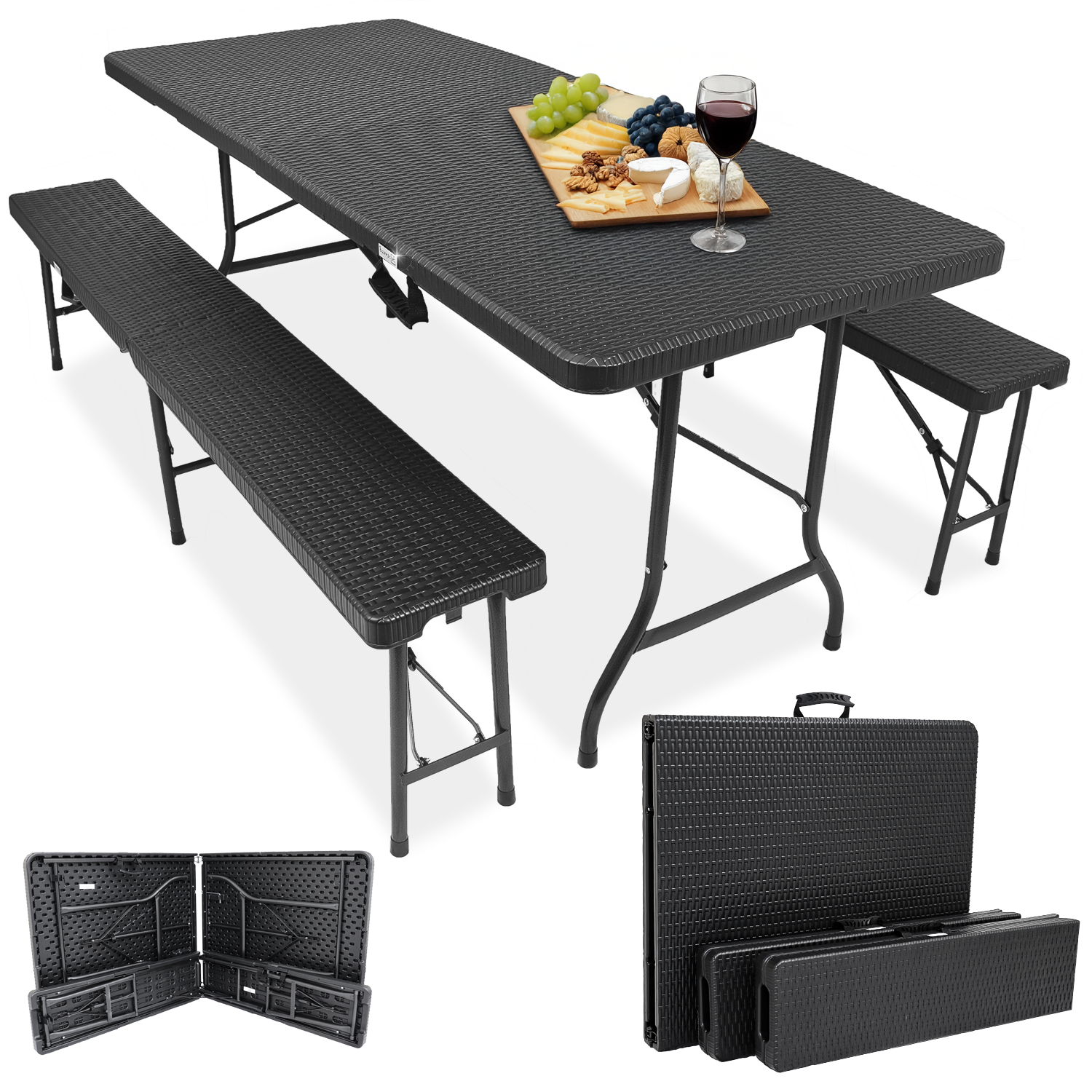 Devillo® Bierzeltgarnitur 3-teilig klappbar – Tisch + 2 Bänke – wetter – Panorama24 Onlineshop