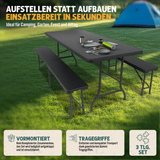 Devillo® Bierzeltgarnitur 3-teilig klappbar – Tisch + 2 Bänke – wetterfest – in Anthrazit, Weiß oder Rattanoptik