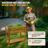 Fepro® Hochbeet aus Holz – 63L Pflanzkasten mit Ablage & Vlies, wetterfest für Garten, Balkon & Terrasse (80x75x36 cm)