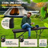Devillo® Bierzeltgarnitur 3-teilig klappbar – Tisch + 2 Bänke – wetterfest – in Anthrazit, Weiß oder Rattanoptik