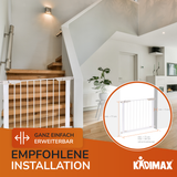 Kidimax® Treppenschutzgitter 77-82 cm, ohne Bohren, Türschutzgitter für Kinder, Hunde und Katzen, mit Auto-Close & Keep-Open Funktion, Treppengitter weiß