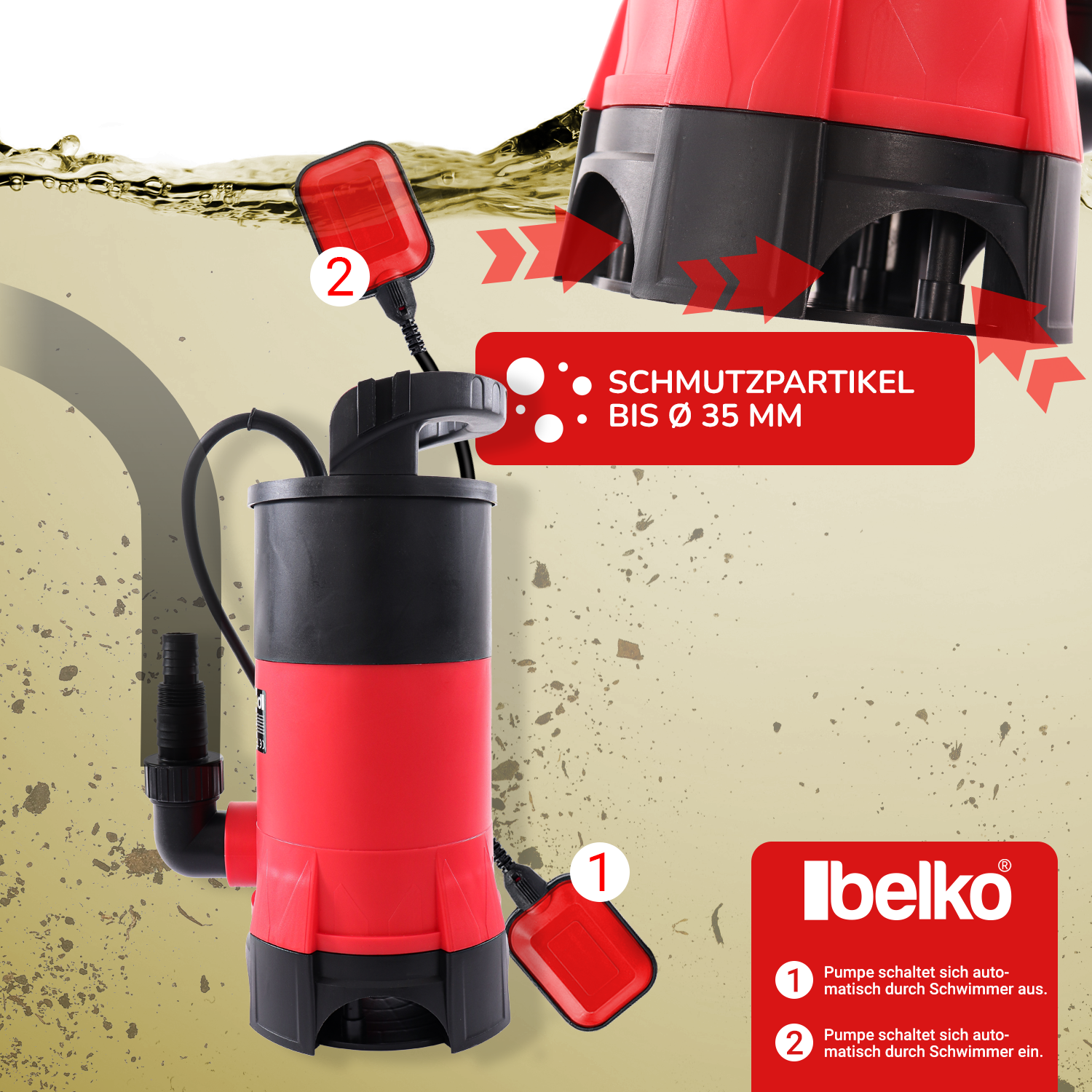 Belko® Schmutzwasserpumpe 850W 15000 l/h Tauchpumpe – Panorama24