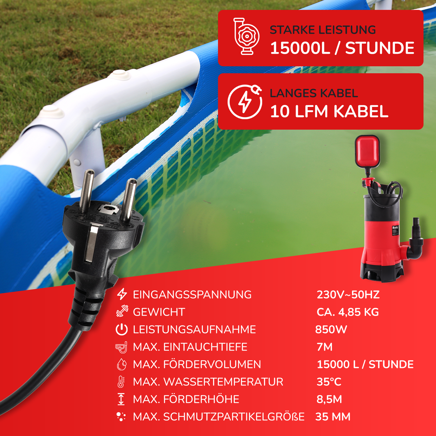 Belko® Schmutzwasserpumpe 850W 15000 l/h Tauchpumpe – Panorama24