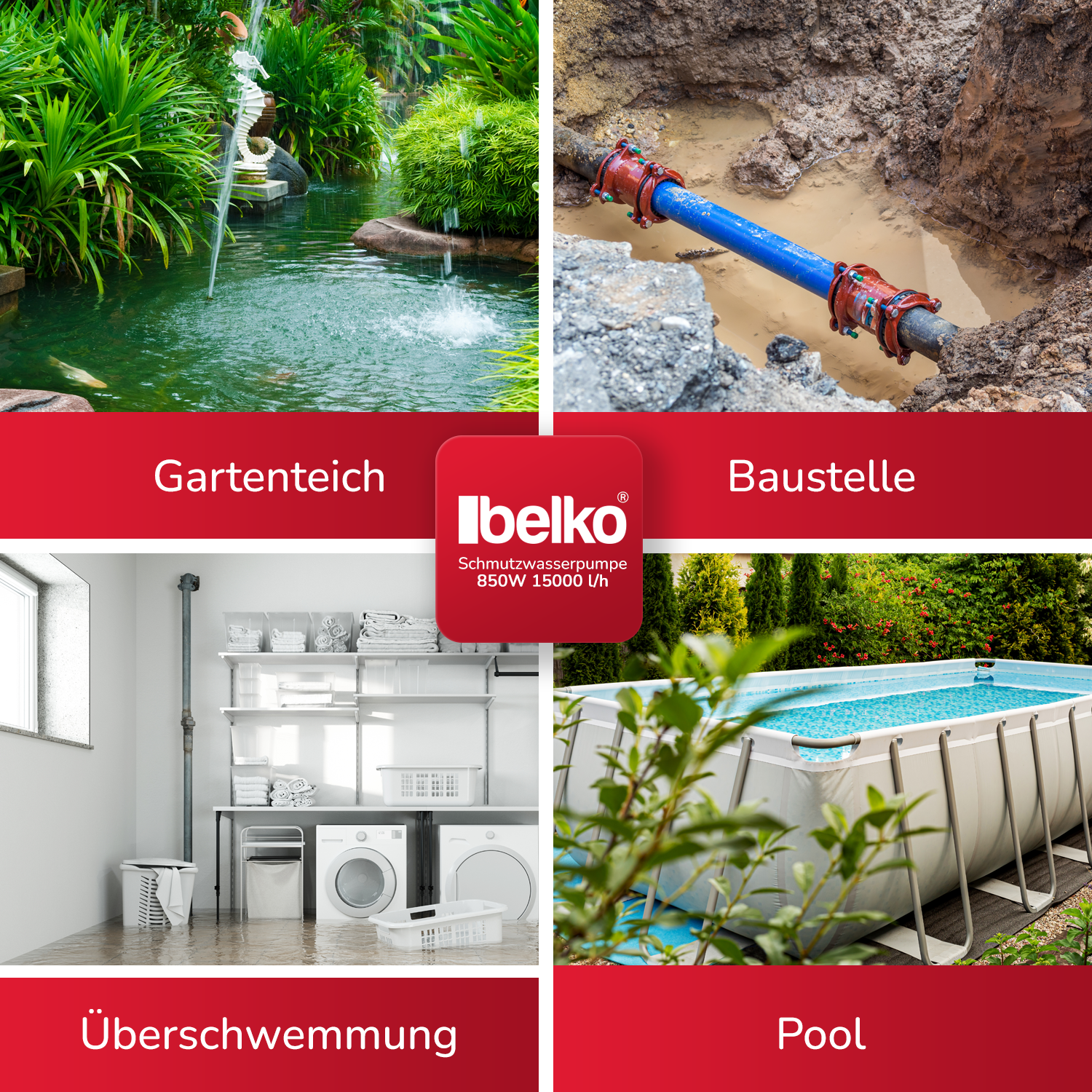 Belko® Schmutzwasserpumpe 850W 15000 l/h Tauchpumpe