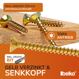 P24® Spanplattenschrauben mit Torx-Antrieb inkl. Bit, gelb-verzinkt (Größe wählbar)