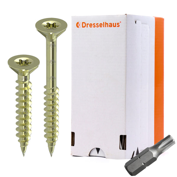 P24® Spanplattenschrauben mit Torx-Antrieb inkl. Bit, gelb-verzinkt (Größe wählbar)