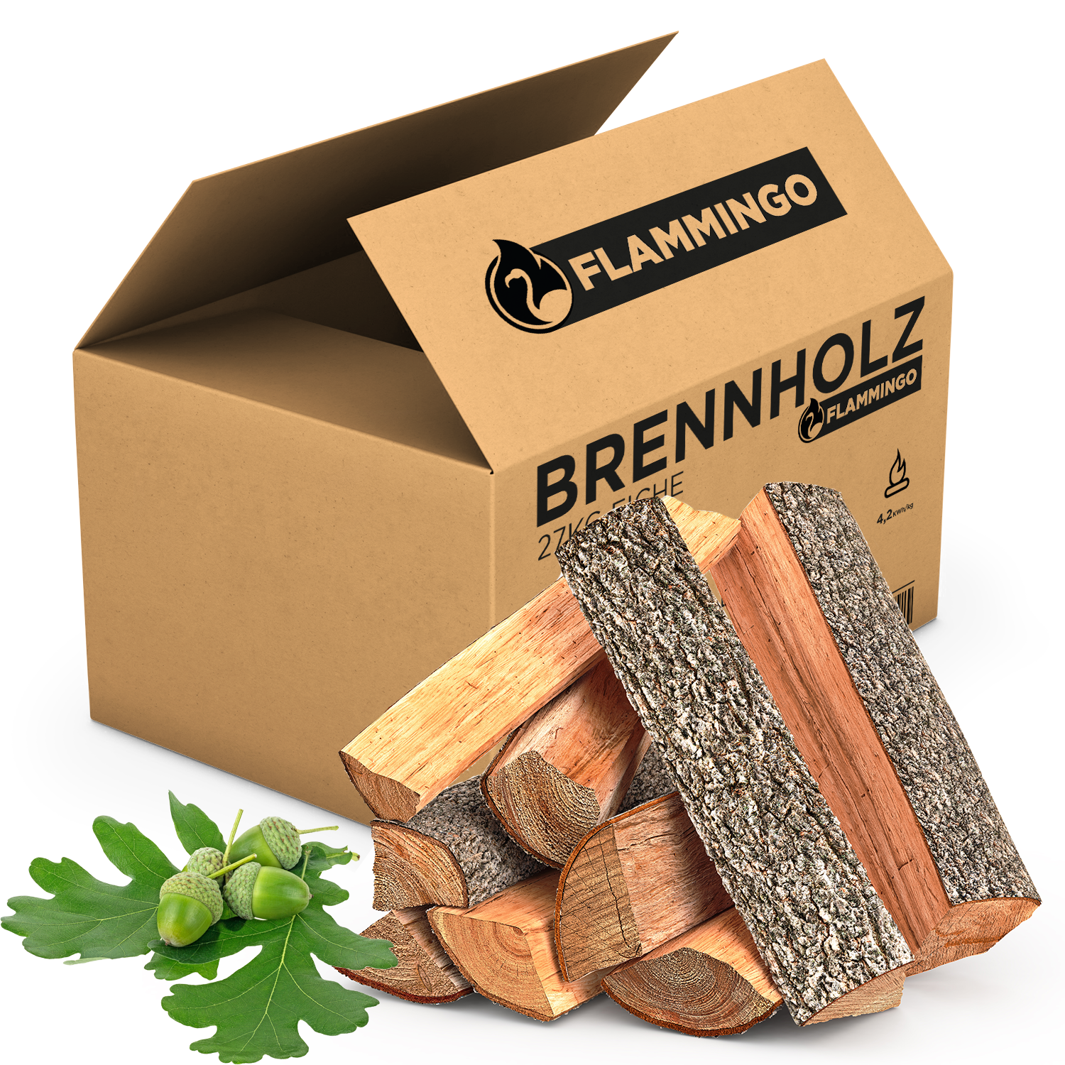 Flammingo® Brennholz Eiche trocken im 27 kg Karton, +-3cm