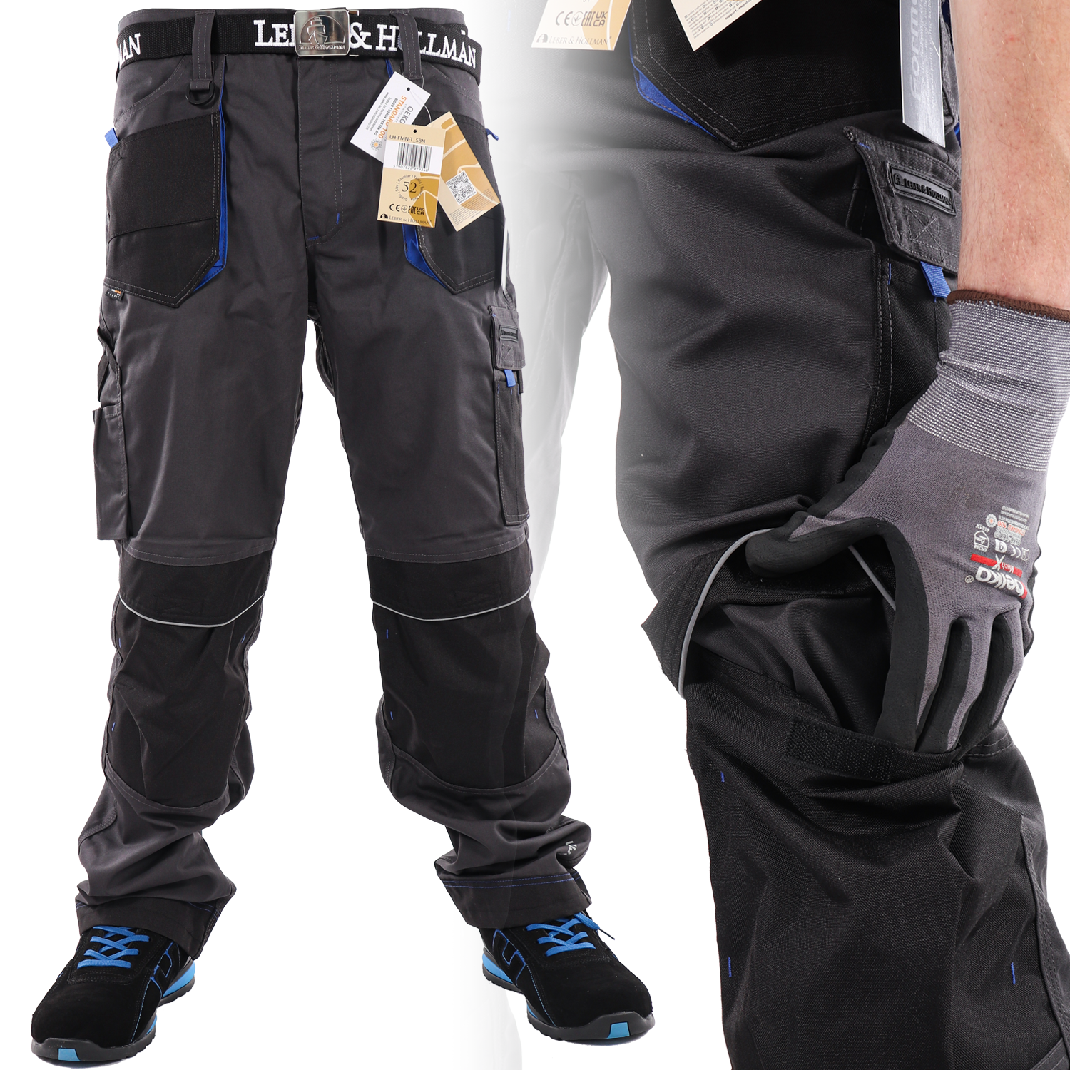 P24® Arbeitsbundhose mit 11 Taschen, grau-schwarz-blau