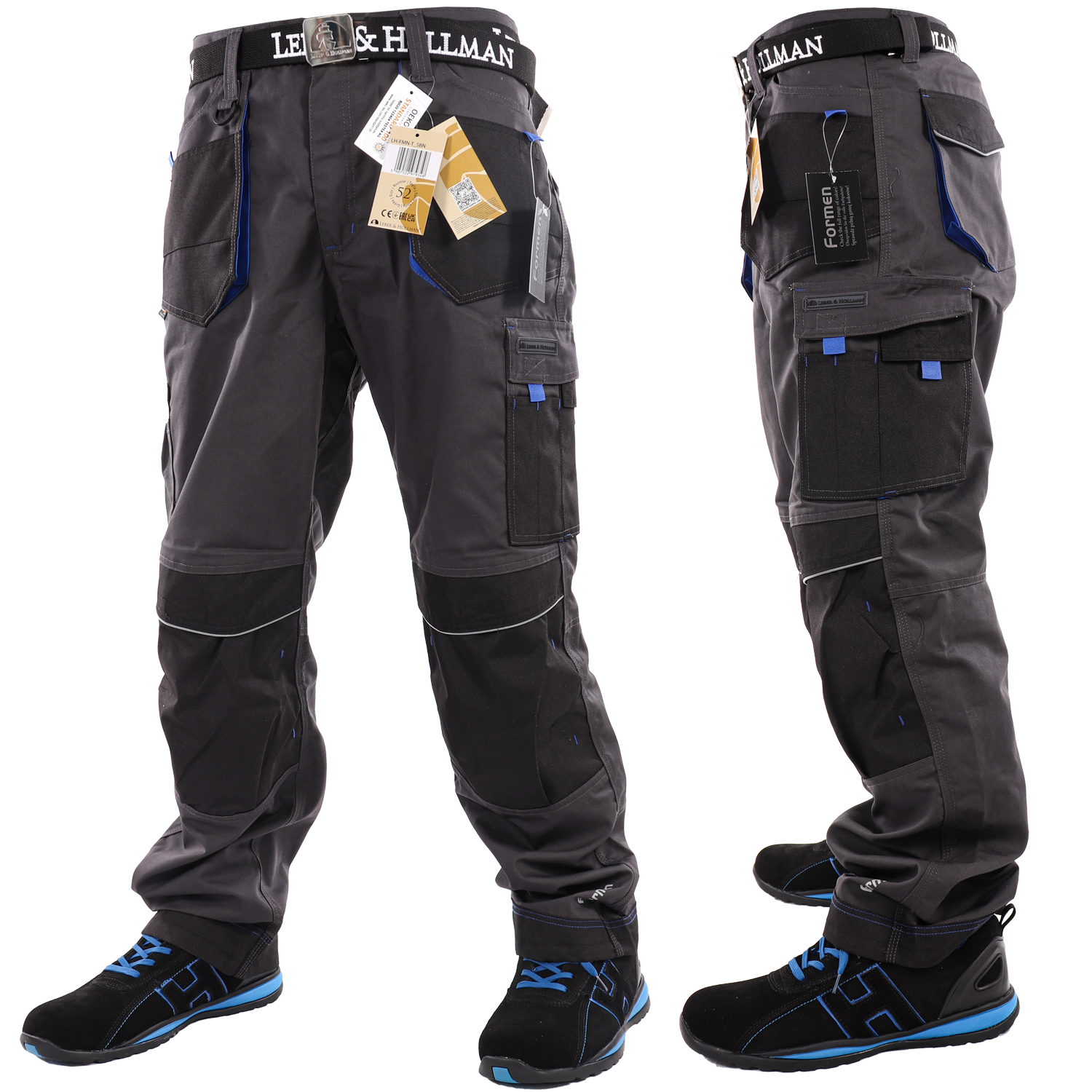 P24® Arbeitsbundhose mit 11 Taschen, grau-schwarz-blau